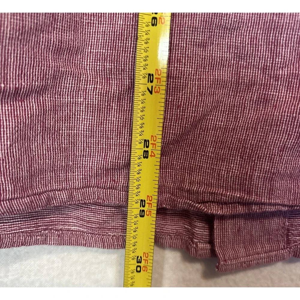 Banana Republic Men's 100% Linen Shirt Large Red Burgundy Slim‎ Fit Long Sleeve